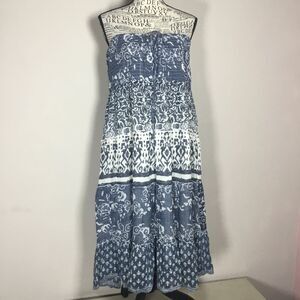 Ravira smocked top maxi dress drawstring 100% cotton geometric pattern beachy L